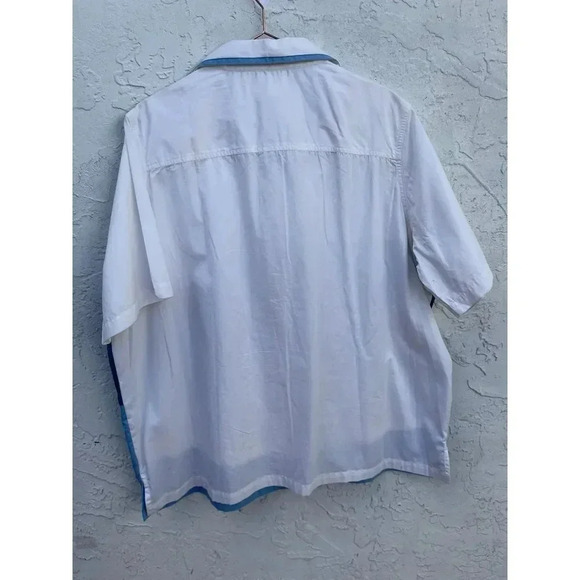Bobbie Brooks Womens Short Sleeve Floral Embroidery Shirt White Blue 22w/24w - Picture 7 of 10